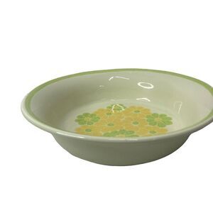 MCM Franciscan Earthenware Salad Bowl Floral Green‎ Yellow USA Vintage